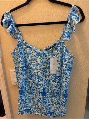 LIPSY LONDON Blue & Green Floral Ruffle Strap Camisole